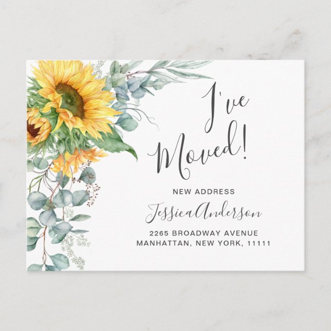 Sunflowers Eucalyptus Rustic Moving Announcement Postcard (Front)