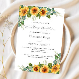 Sunflowers eucalyptus rustic wedding reception invitation