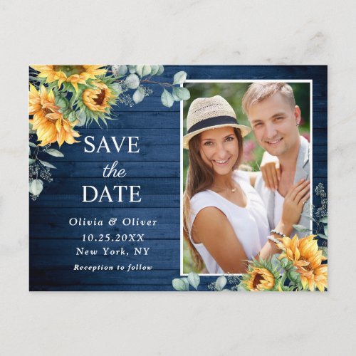 Sunflowers Eucalyptus Rustic Wedding Save The Date Postcard