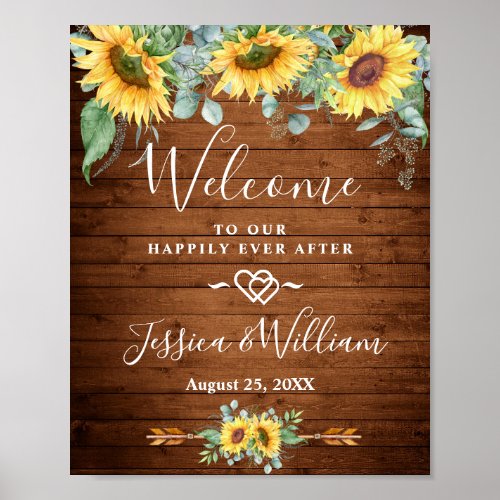 Sunflowers Eucalyptus Rustic Wedding Welcome Sign