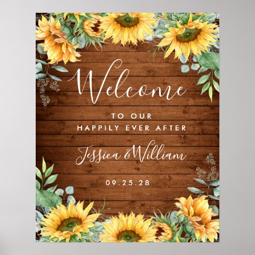 Sunflowers Eucalyptus Rustic Wedding Welcome Sign