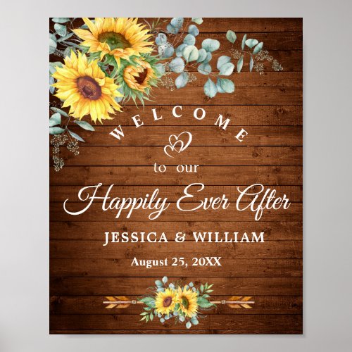 Sunflowers Eucalyptus Rustic Wedding Welcome Sign