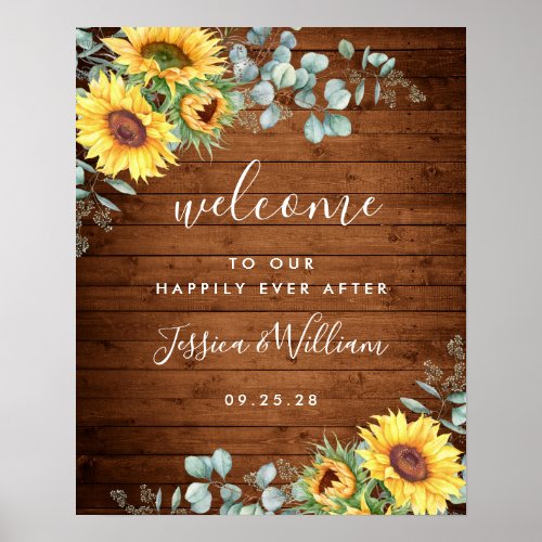 Sunflowers Eucalyptus Rustic Wedding Welcome Sign