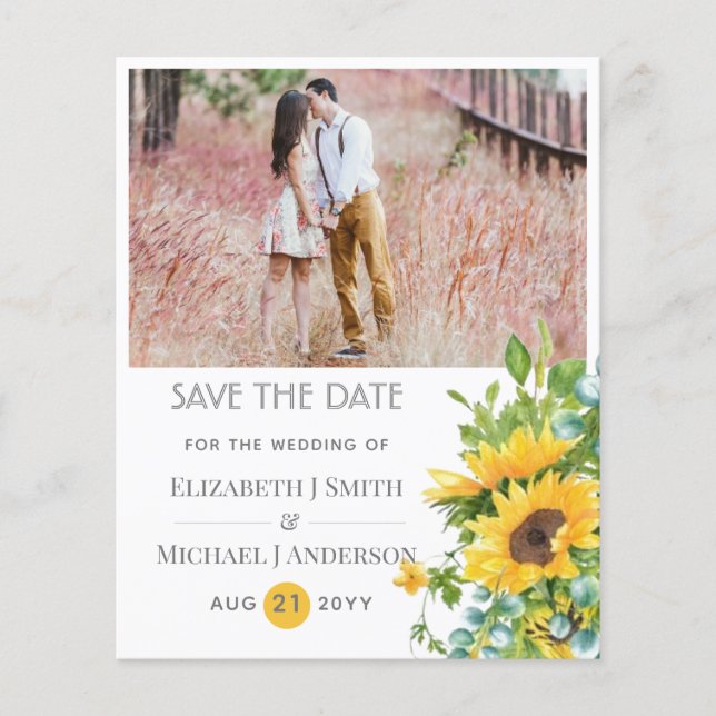 Sunflowers Eucalyptus Save Date Wedding Invitation (Front)