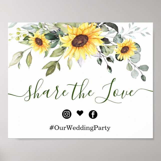 Sunflowers Eucalyptus Share the Love Wedding Sign (Front)