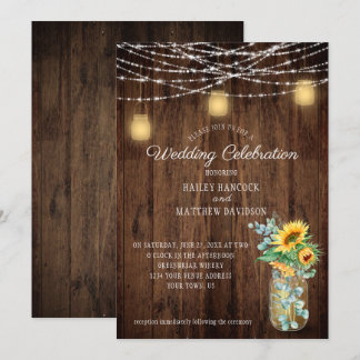 Sunflowers Eucalyptus String Lights Mason Jars Invitation