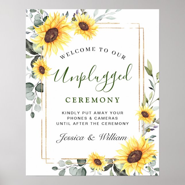 Sunflowers Eucalyptus Unplugged Wedding Ceremony Poster (Front)