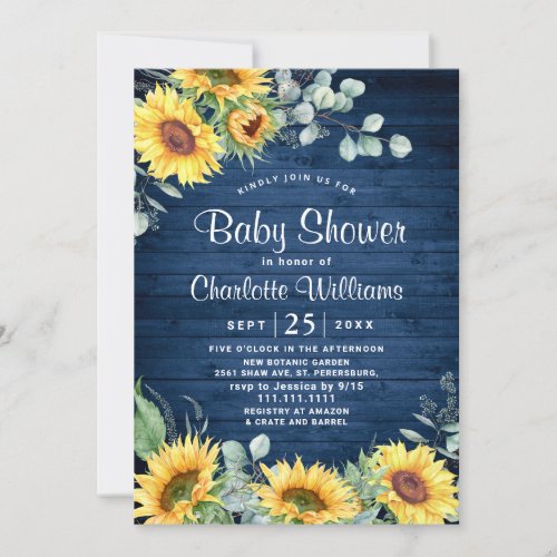 Sunflowers Eucalyptus Watercolor Baby Shower Invitation