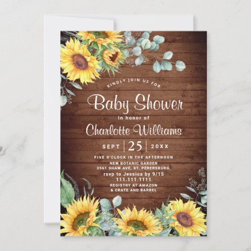 Sunflowers Eucalyptus Watercolor Baby Shower Invitation