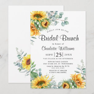 Sunflowers Eucalyptus Watercolor Bridal Brunch Invitation