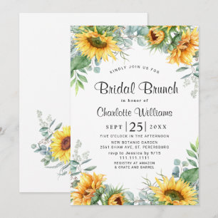 Sunflowers Eucalyptus Watercolor Bridal Brunch Invitation