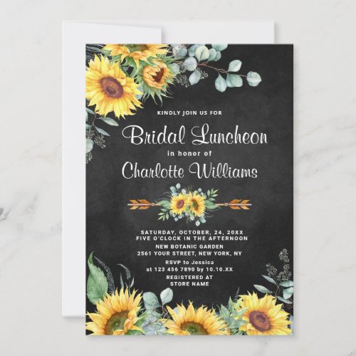 Sunflowers Eucalyptus Watercolor Bridal Luncheon Invitation