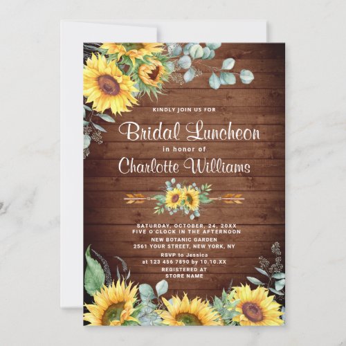 Sunflowers Eucalyptus Watercolor Bridal Luncheon Invitation