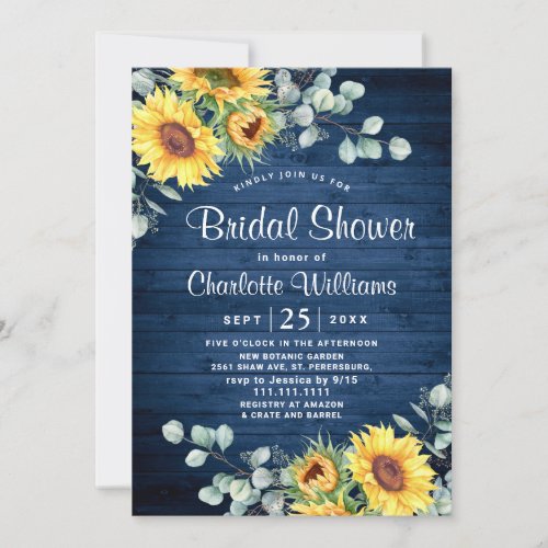 Sunflowers Eucalyptus Watercolor Bridal Shower Invitation