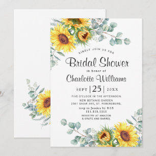 Sunflowers Eucalyptus Watercolor Bridal Shower Invitation