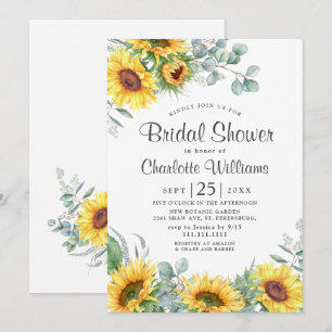 Sunflowers Eucalyptus Watercolor Bridal Shower Invitation