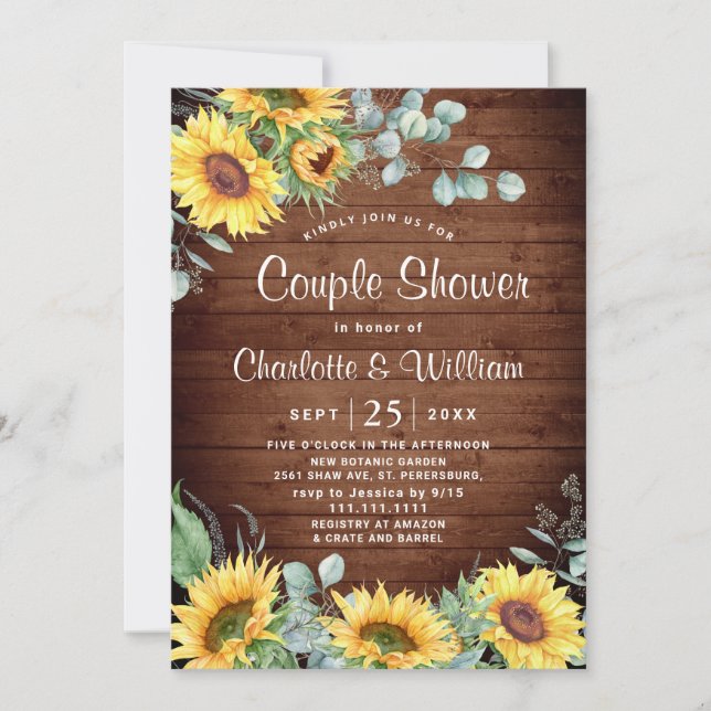 Sunflowers Eucalyptus Watercolor Couple Shower Invitation (Front)
