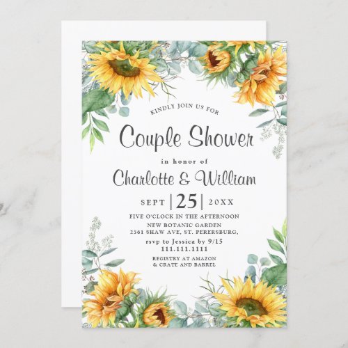 Sunflowers Eucalyptus Watercolor Couple Shower Invitation