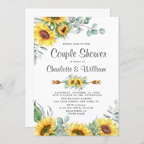 Sunflowers Eucalyptus Watercolor Couple Shower Invitation