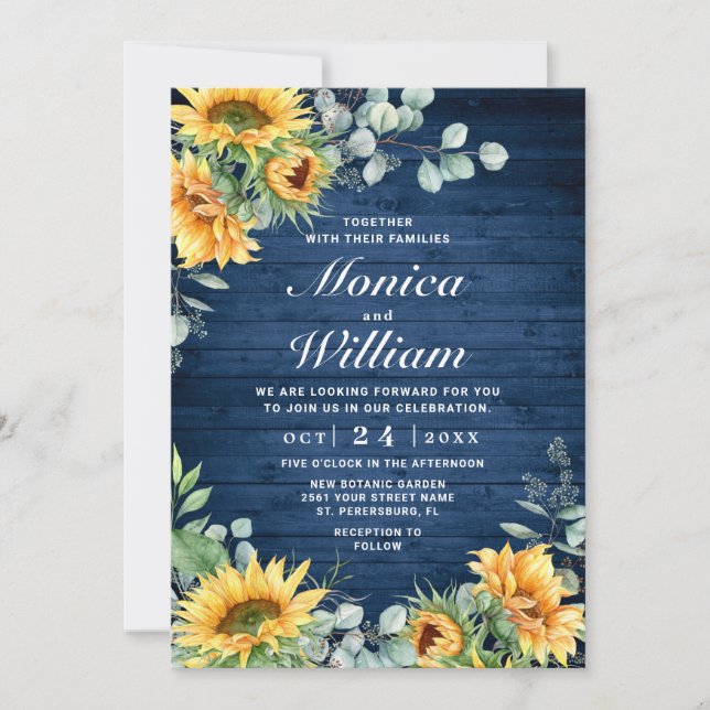 Sunflowers Eucalyptus Watercolor Rustic Wedding Invitation (Front)