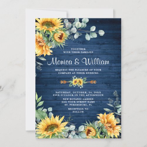 Sunflowers Eucalyptus Watercolor Rustic Wedding Invitation