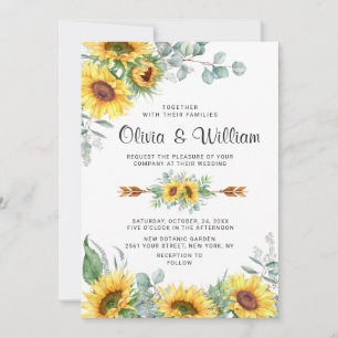 Sunflowers Eucalyptus Watercolor Rustic Wedding Invitation