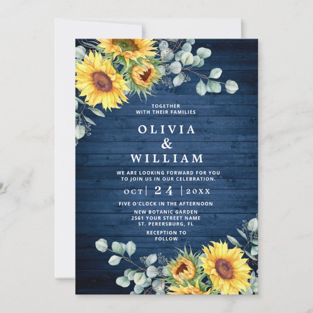 Sunflowers Eucalyptus Watercolor Rustic Wedding Invitation (Front)