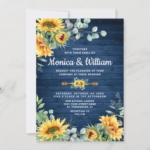 Sunflowers Eucalyptus Watercolor Rustic Wedding  Invitation