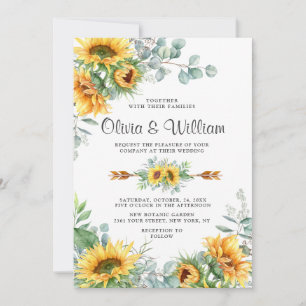 Sunflowers Eucalyptus Watercolor Rustic Wedding Invitation