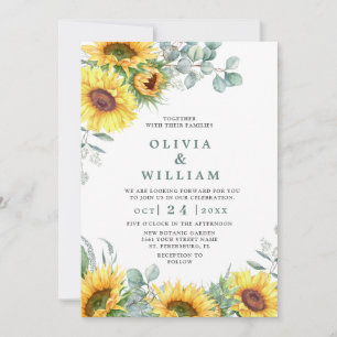 Sunflowers Eucalyptus Watercolor Rustic Wedding Invitation