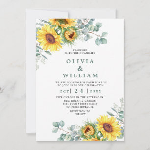 Sunflowers Eucalyptus Watercolor Rustic Wedding Invitation