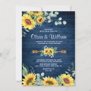 Sunflowers Eucalyptus Watercolor Rustic Wedding Invitation