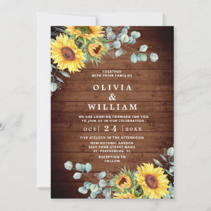 Sunflowers Eucalyptus Watercolor Rustic Wedding Invitation
