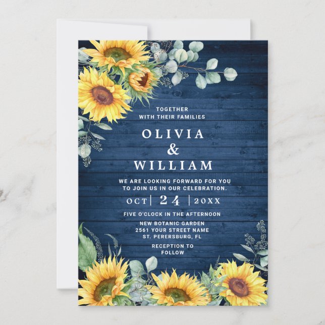 Sunflowers Eucalyptus Watercolor Rustic Wedding Invitation (Front)