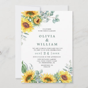 Sunflowers Eucalyptus Watercolor Rustic Wedding Invitation