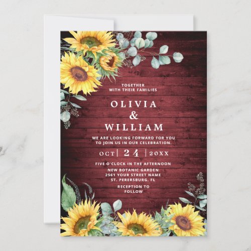 Sunflowers Eucalyptus Watercolor Rustic Wedding Invitation