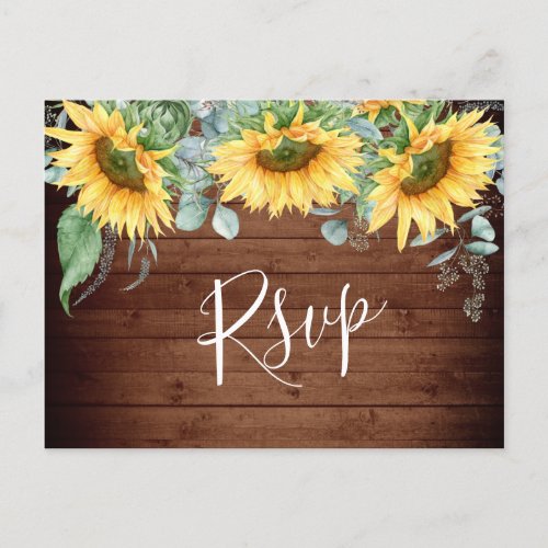 Sunflowers Eucalyptus Watercolor Wedding RSVP Postcard