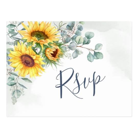 Download Sunflowers Eucalyptus Watercolor Wedding RSVP Postcard ...