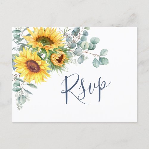 Sunflowers Eucalyptus Watercolor Wedding RSVP Postcard