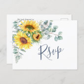 Sunflowers Eucalyptus Watercolor Wedding RSVP Postcard (Front/Back)