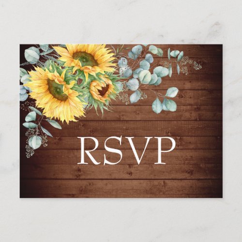 Sunflowers Eucalyptus Watercolor Wedding RSVP Postcard