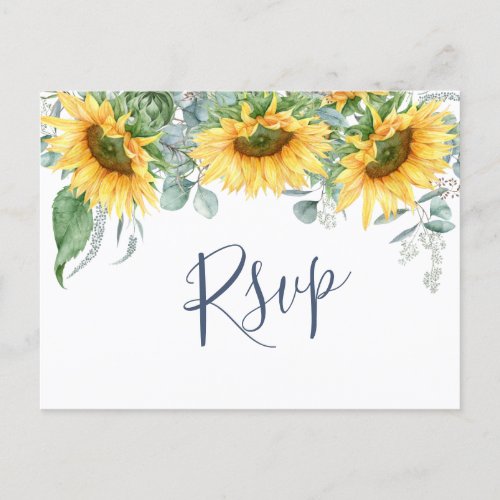 Sunflowers Eucalyptus Watercolor Wedding RSVP Postcard