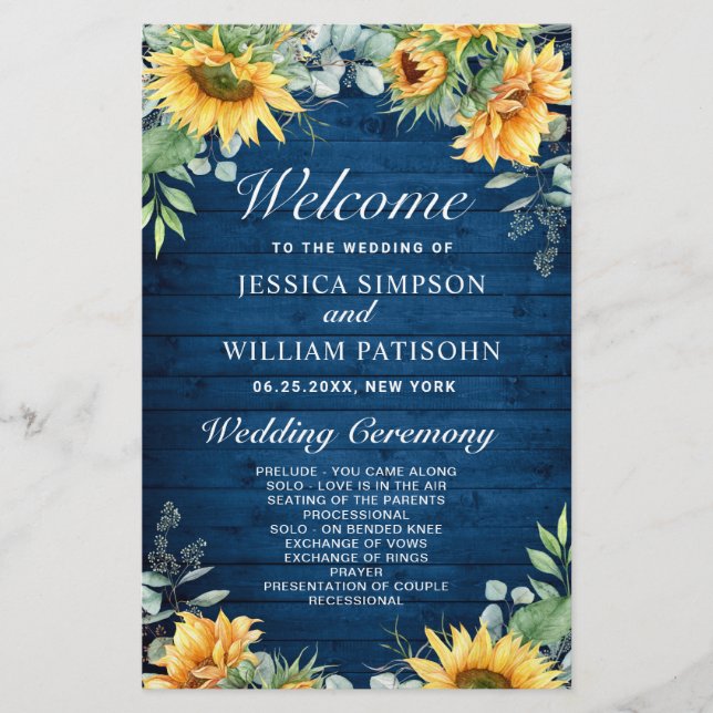 Sunflowers Eucalyptus Wedding Ceremony Program (Front)