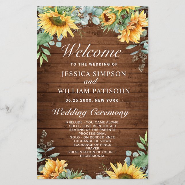 Sunflowers Eucalyptus Wedding Ceremony Program (Front)