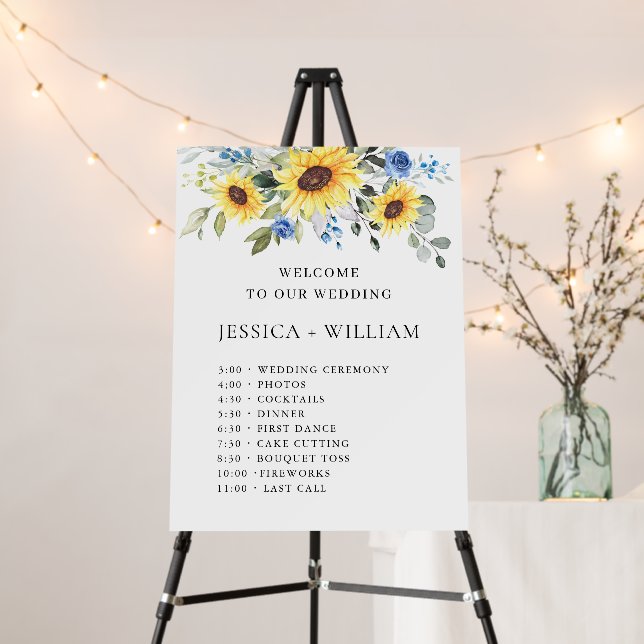 Sunflowers Eucalyptus Wedding Day Timeline Foam Board (In Situ (Stand))