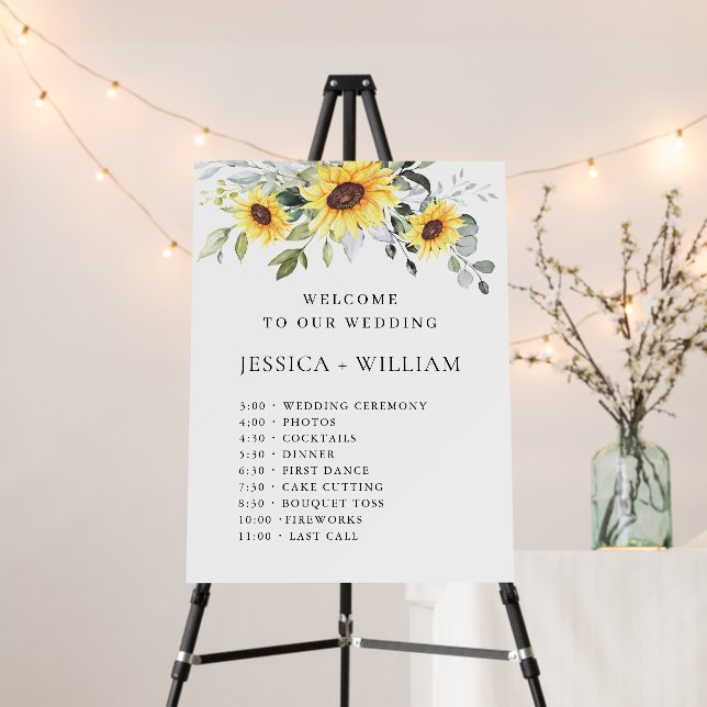 Sunflowers Eucalyptus Wedding Day Timeline Foam Board (In Situ (Stand))