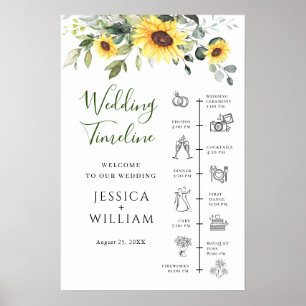 Sunflowers Eucalyptus Wedding Day Timeline Poster