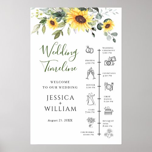 Sunflowers Eucalyptus Wedding Day Timeline Poster