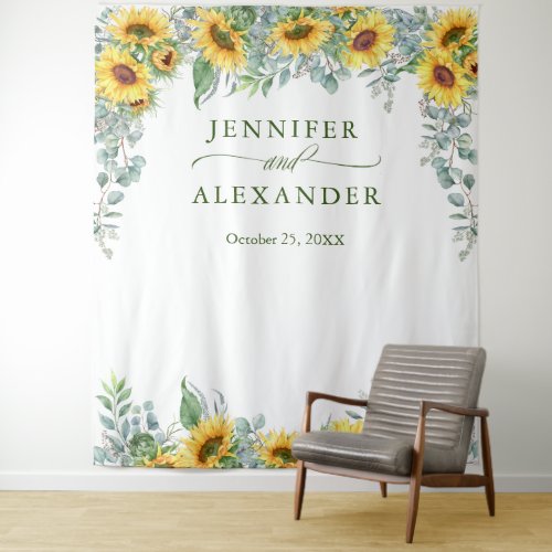 Sunflowers Eucalyptus Wedding Photo Booth Backdrop