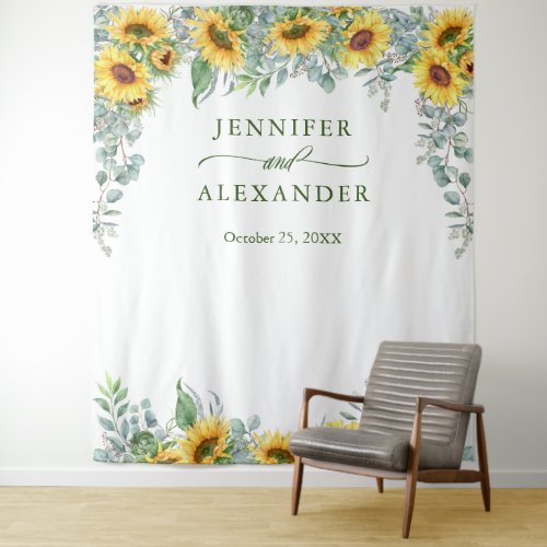 Sunflowers Eucalyptus Wedding Photo Booth Backdrop